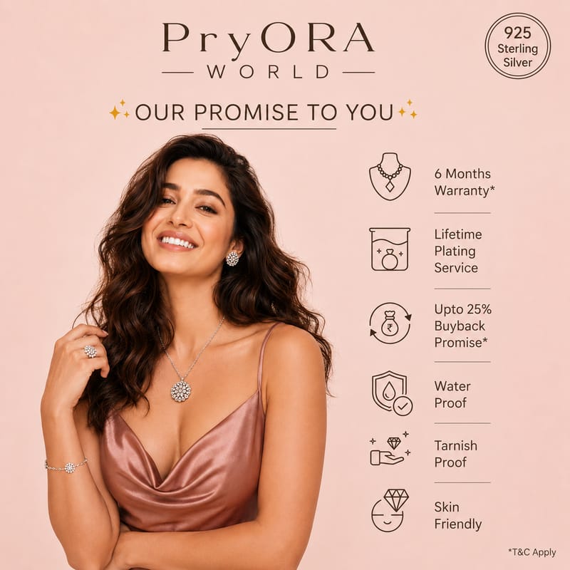 PryORA World 925 Sterling Silver Floral Pendant & Earring Set for Women | Premium Rhodium Plated | AAA+ Cubic Zirconia | Elegant Gift for Her | Made in India