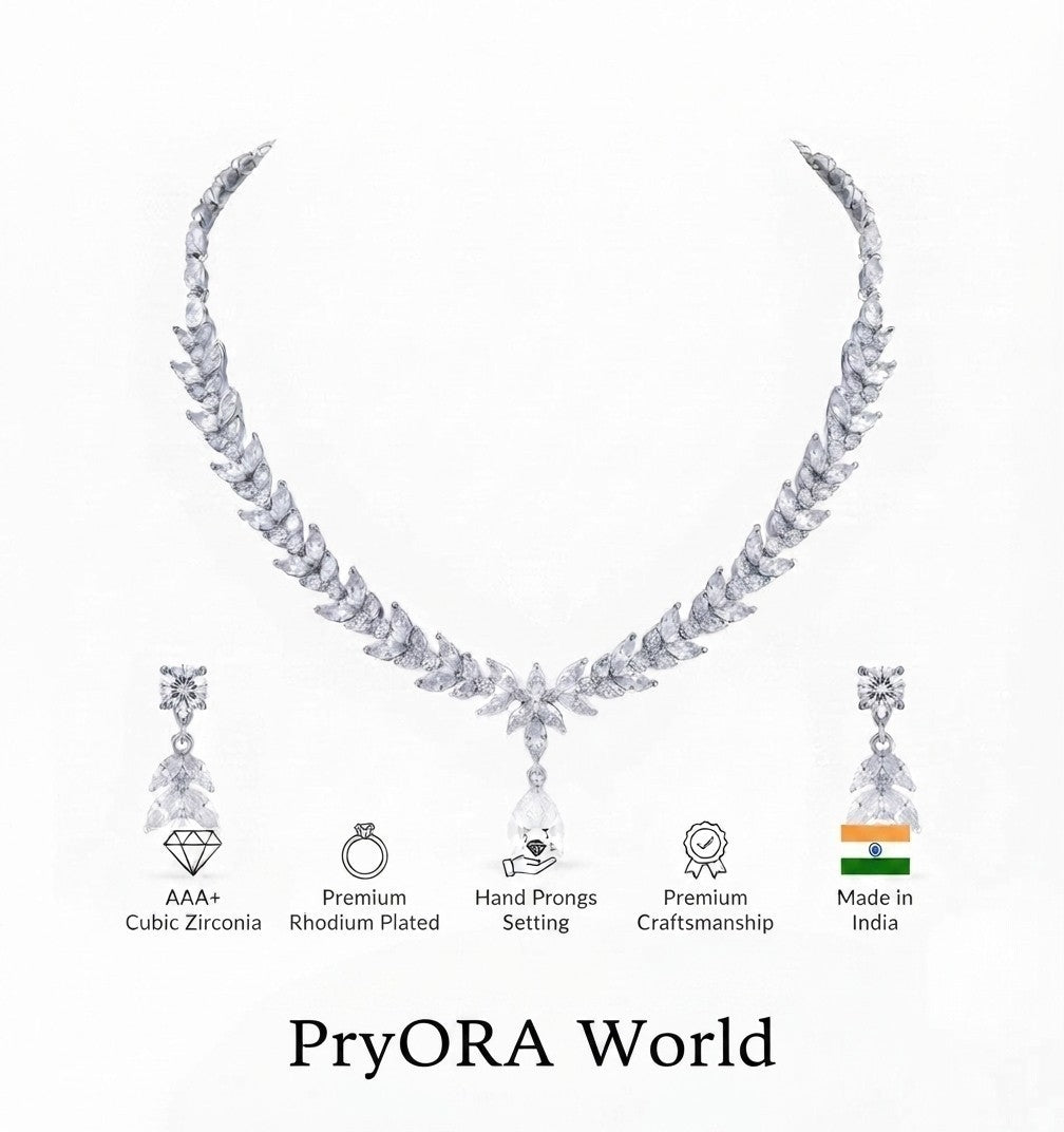 Diamond Single Layer Necklace Set (Necklace, Earrings & Bracelet )