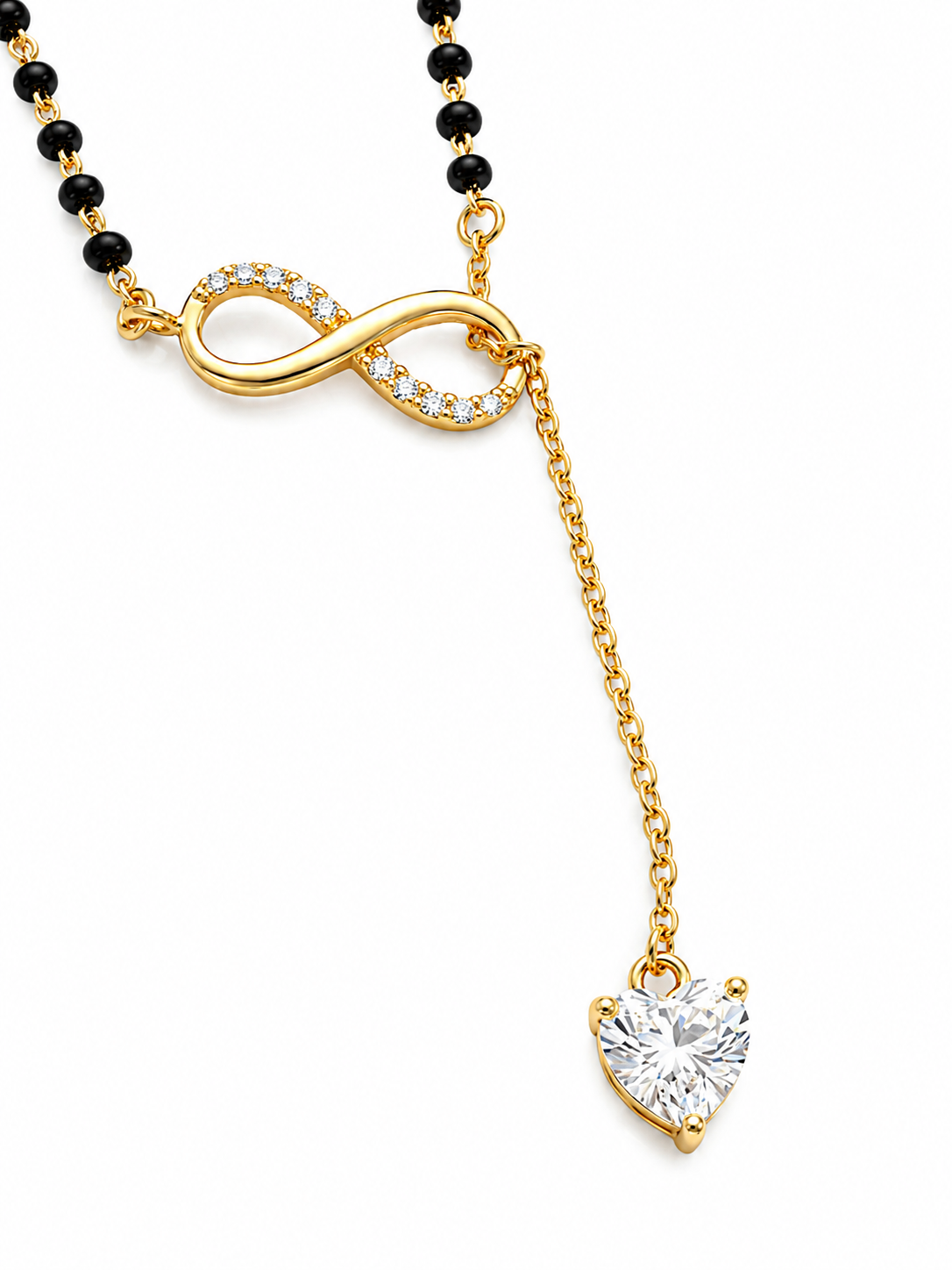 Pryora 925 Sterling Silver Infinity Heart Drop Mangalsutra for Women | Handcrafted CZ Diamond Mangalsutra Necklace | Made In India