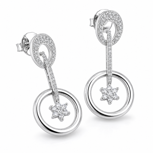 PryORA World Linear Star Drop Earrings | 925 Sterling Silver | Made in India