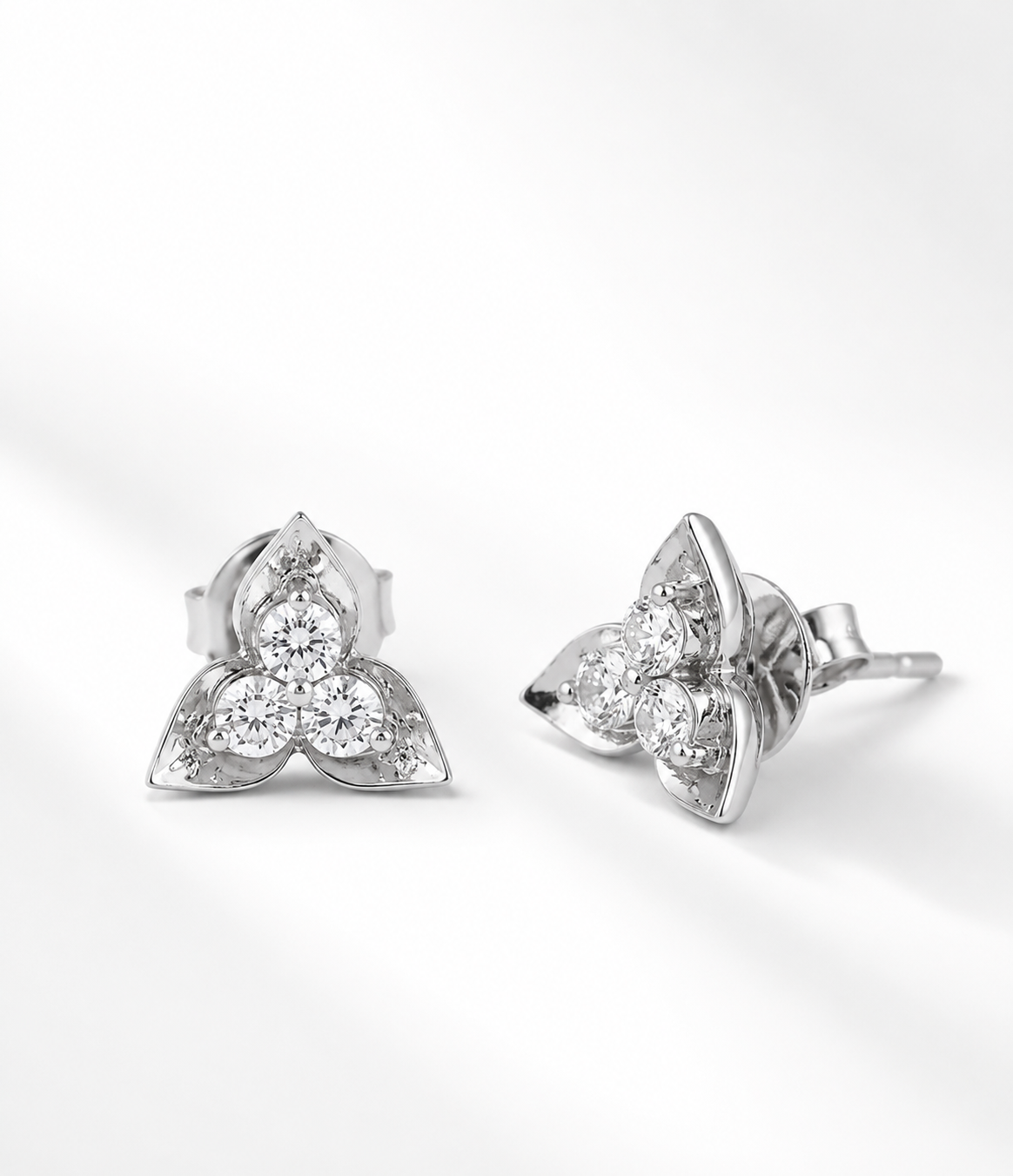 PryORA World Triple-Petal CZ Stud Earrings | 925 Sterling Silver | Made in India