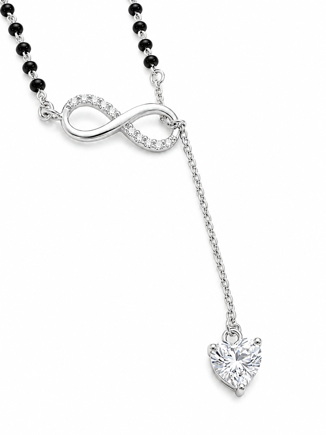 Pryora 925 Sterling Silver Infinity Heart Drop Mangalsutra for Women | Handcrafted CZ Diamond Mangalsutra Necklace | Made In India